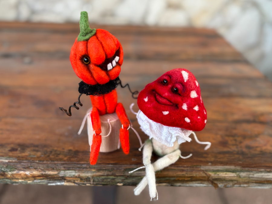 Art Doll "Signor Zucca" in lana cardata