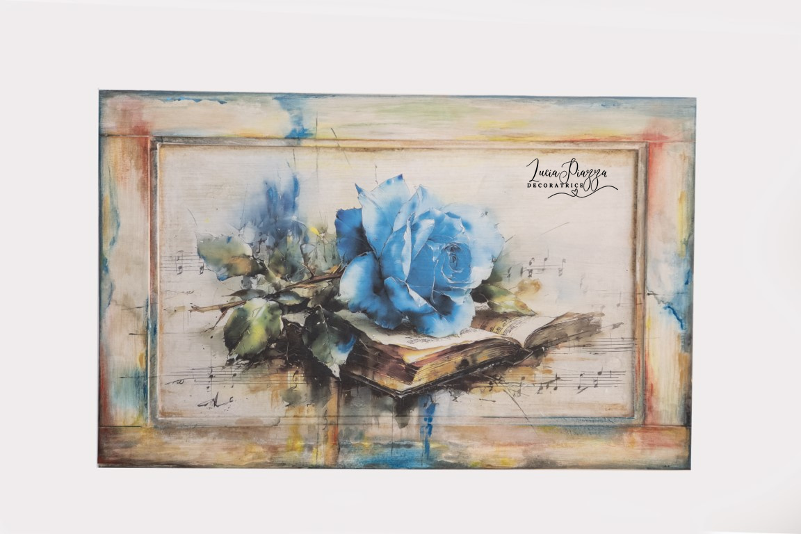 Antina in legno conrose blu e sfumature 