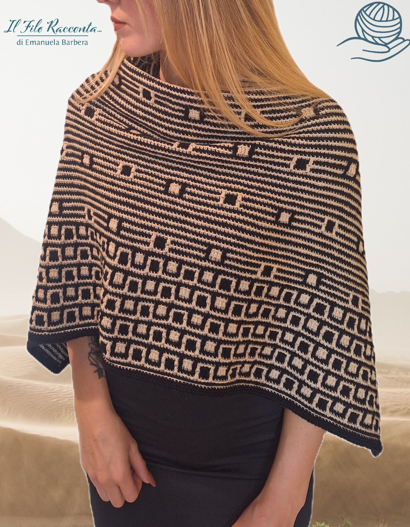 Poncho Cubic - Overlay Mosaic Crochet