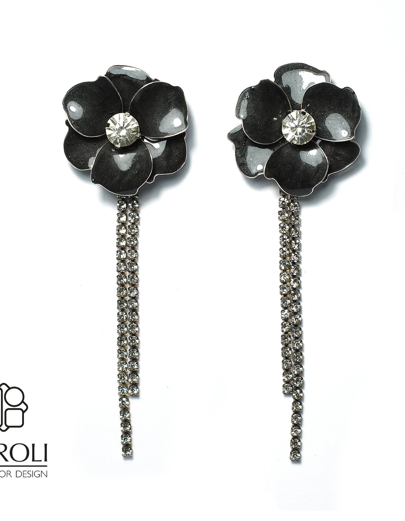 orecchini fiore di resina con catena strass