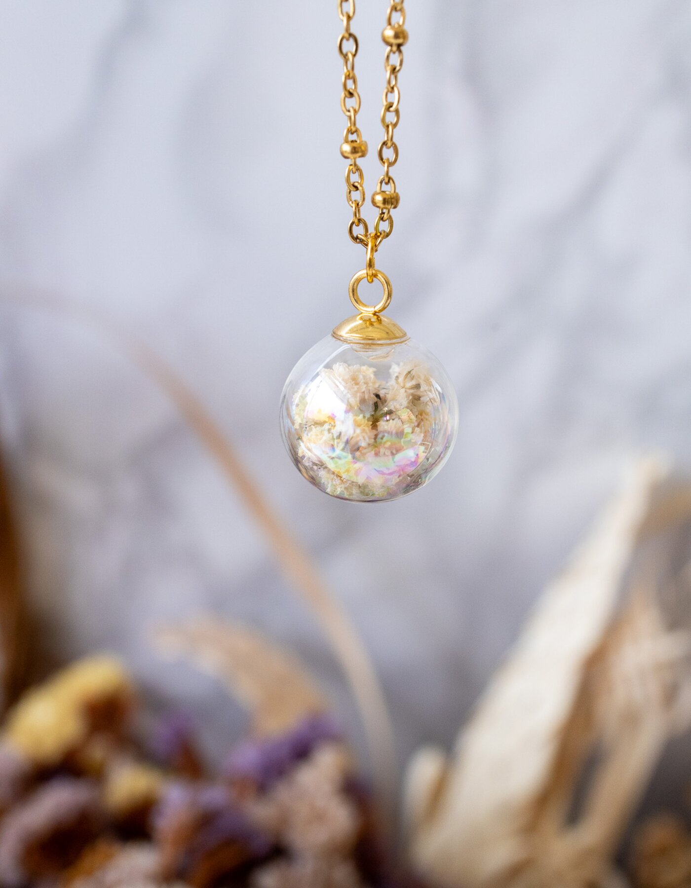 CREAZIONE COLLANA AMPOLLA CON FIORI VERI