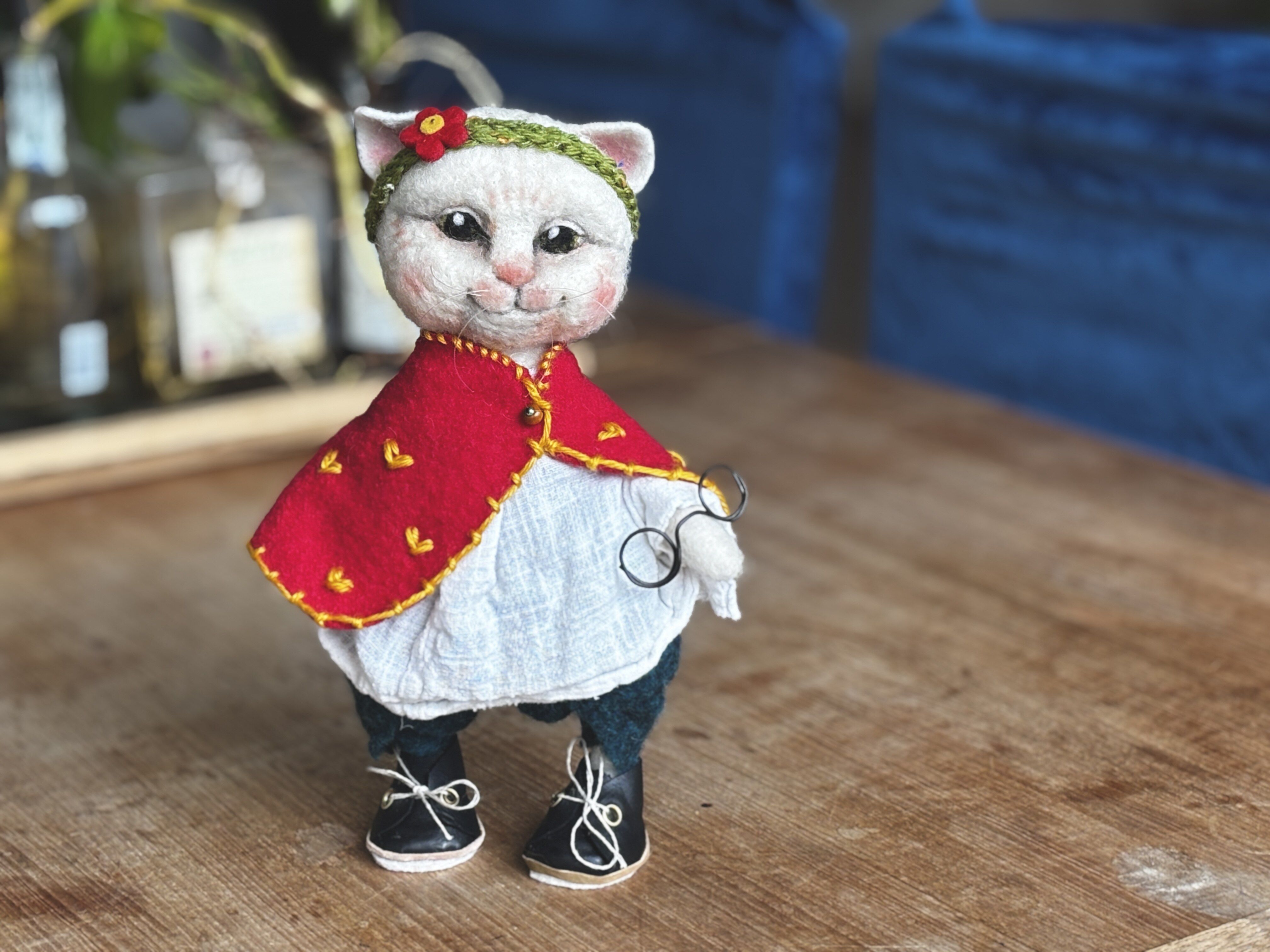 Scultura Gatto in lana cardata