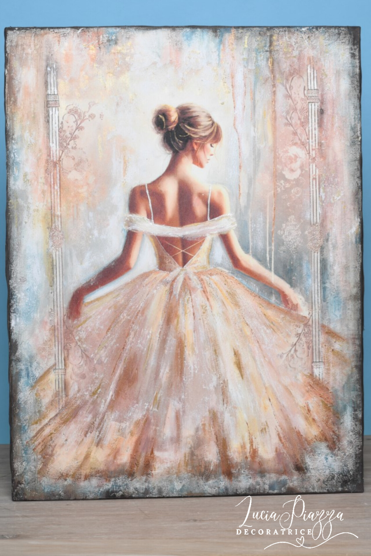 Ballerina in Abito di luce. Tela con effetti materici, romantica e raffinata.