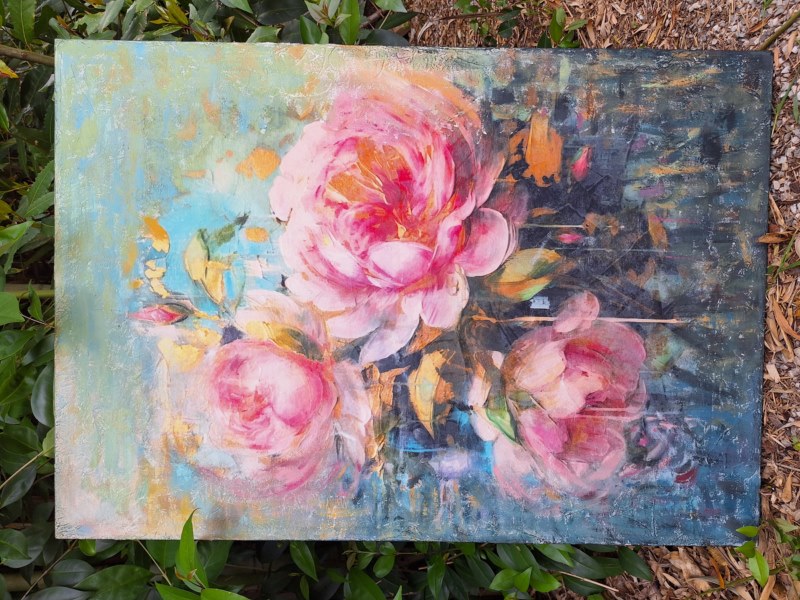 Tela Fiorita realizzata con  Fiber Paper Redesign e sfumature pittoriche