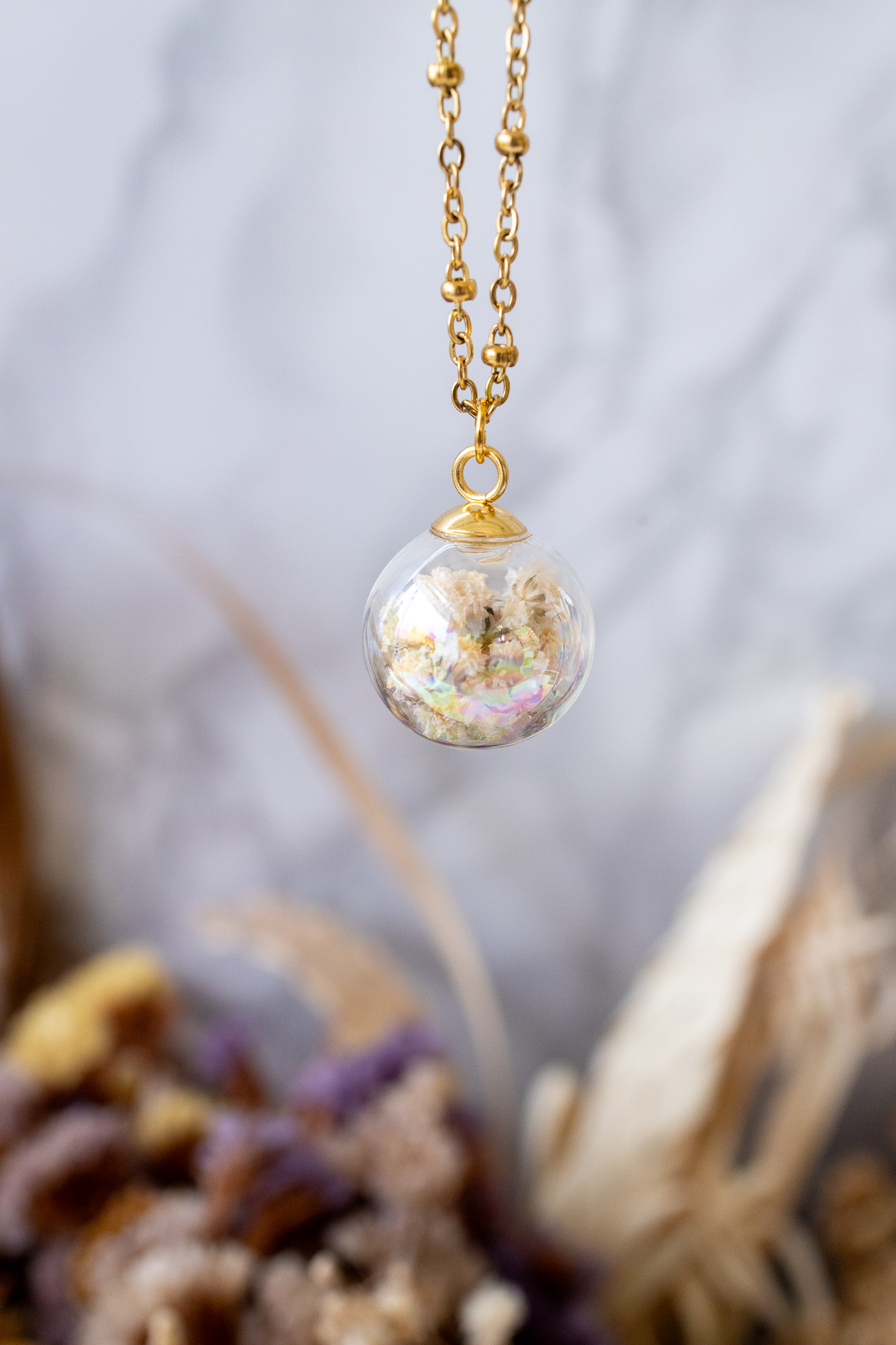 CREAZIONE COLLANA AMPOLLA CON FIORI VERI