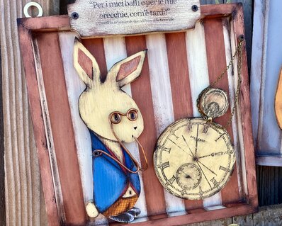 White Rabbit wooden panel